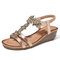 Women Opened Toe Hollow Out Star Pattern Roman Wedges Sandals - Gold