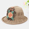 Women Printed Hollow Straw Hat Breathable Sun Hat - Khaki