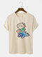 Mens Cartoon Animal Graphic Short Sleeve 100% Cotton T-Shirts - Khaki