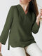 Algodón Sólido Split V Cuello Blusa casual de manga larga SKUJ34816 - Verde oscuro