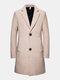 Mens Winter Plain Woolen Mid-Length Business Casual Single-Breasted Overcoat - Light Khaki