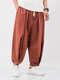 Mens 100% Cotton Solid Color Baggy Drawstring Mid Waist Harem Pants - Red