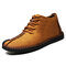 Menico Men Hand Stitching Leather Non-slip Soft Sole Warm Casual Boots - Yellow