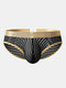 See Throught Stripe Briefs Gold Belt Sexy Pouch Underwear for Men - Black