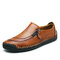 Zapatos de cuero con cremallera y pespuntes a mano slip on para hombres - Marrón