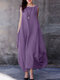 Solid Sleeveless Pocket Vintage Dress For Women - Purple
