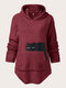 Plus Size Cartoon Cat Print Button Pocket Fluffy Hoodie - Wine Red