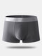 Men Nylon Seamless Plain Boxer Briefs Silver Waistband Breathable Contour Pouch Underwear - Gray