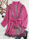 Geo Pattern Long Sleeve V-neck Tassel Knotted Cardigan - Pink