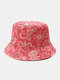 Unisex Canvas Paisley Print Trendy Outdoor Foldable Double-sided Bucket Hats - Pink