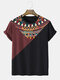 Mens Geometric Print Color Block Ethnic Style Short Sleeve T-Shirts - Black