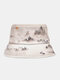 Unisex Polyester Cotton Overlay Chinese Ink Painting Pattern Vintage Sunscreen Bucket Hat - Beige