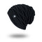 Men's Knit Wool Hat Warm Beanie With Five-star Pattern - Black