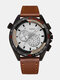 Vintage Men Watch Three-dimensional Dial Leather Band Waterproof Quartz Watch - #1 White Dial Brown Band