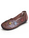 Socofy Genuine Leather Small Floral Decorative Casual Flats - Brown