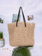 Women Straw Bag Large Capacity Handbags Tote Retro Beach Bag - Brown