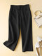 Solid Casual Pocket Wide Leg Pants For Women - Black
