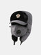Men Dacron Plush Thicken Solid Soviet Metal Badge Waterproof Ear Protection With Mask Warmth Trapper Hat - Gray+Double-headed Eagle Badge
