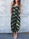 Sexy Printed Strap V-Neck Maxi Dress For Women  - Army Green