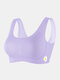 Plus Size Women Daisy Print Seamless Breathable Wireless Sleep Bras Lingerie - Purple