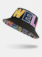 Unisex Cotton Wide Brim Letter Pattern Fashion Retro Couple Hat Bucket Hat - Black