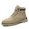 Men Microfiber Leather Lace Up Work Style Elastic Sock Ankle Boots - Khaki