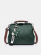 Women Artificial Leather Vintage Large Capacity Crossbody Bag Convertible Strap Retro Handbag - Green