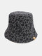 Unisex Polyester Cotton Overlay Leopard Pattern Letter Label All-match Sunshade Bucket Hat - Gray 1