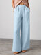 Women Striped Casual Elastic Waist Pants With Pocket - Blue