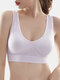 Women Plus Size Wireless Sports Bra Breathable Plain Shockproof Comfy For Yoga Running - White