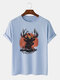 Mens Deer Graphics Short Sleeve Crew Neck 100% Cotton Casual T-Shirt - Blue
