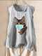 Animal Cat Printed Sleeveless Tank Top For Women - Grey