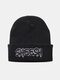 Unisex Knitted Letter Pattern Three-dimensional Embroidery All-match Warmth Brimless Beanie Hat - Black
