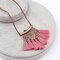 Vintage Pendant Necklace Wax Rope Colorful Fabric Tassels Fan Charm Necklace Ethnic Jewelry for Girl - Pink