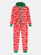 Red Letter Print Beam Footed Cozy Jumpsuits Zipper Onesies With Waist Pockets - Red