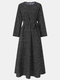 Dot Print O-neck Long Sleeve Plus Size Casual Dress for Women - Black