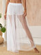 Women See Through Thin Beach Maxi Skirt Cover Ups Swimsuit - White