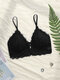 Women Floral Lace Insert Pad Front Closure Thin Triangle Bra - Black