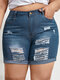 Bolso Plus Size Design Shorts com detalhes rasgados aleatórios - Azul escuro