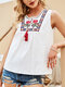 Tribal Sleeveless O-neck Knotted Floral Embroidery Tank Top - White