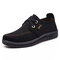 Men Mature Casual Stitching Lace-up Round Toe Non-slip Brief Loafers Shoes - Black