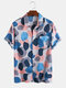 Mens Cotton Multi-Color Irregular Polka Dot Camouflage Printed Short Sleeve Shirt - Blue