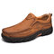 Men Genuine Leather Hole Non Slip Comfy Outdoor Slip On Casual Shoes - Brown