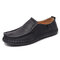 Men Microfiber Leather Hand Stitching Soft Non Slip Driving Loafers - Black