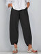 Solid Color Elastic Waist Casual Pants For Women - Black
