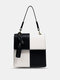Women Faux Leather Fashion Grid Pattern Handbag Color Matching Crossbody Bag - Black