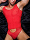 Mens See Through Hollow Elastic Triangle Bodysuit - Red