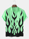 Mens Abstract Flame Print Button Up Short Sleeve Shirt - Green