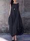Solid Sleeveless Pocket Vintage Dress For Women - Navy