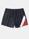 Mens Color Block Quick Dry Lined Casual Drawstring Swim Trunks - Navy